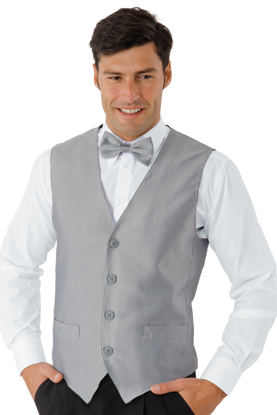 Gilet Rasatello Disegno Cravatta Grigio Unisex Ristoranti Hotel Barman - immagine 7