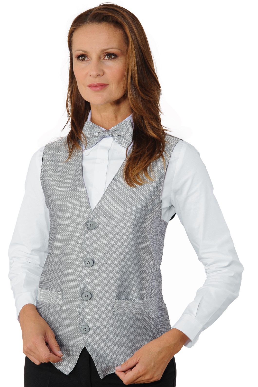 Gilet Rasatello Disegno Cravatta Grigio Unisex Ristoranti Hotel Barman - immagine 8