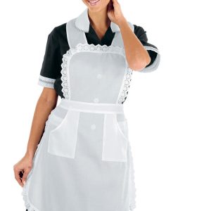 083400 - Elegante grembiule con pettorina per domestica con bordatura in pizzo