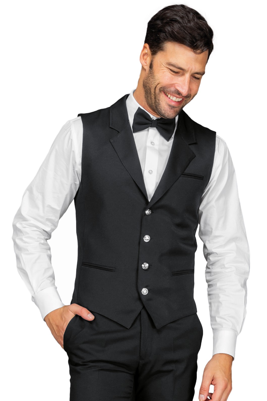 WALL STREET - Gilet nero elegante unisex con revers ebottoni argentati - immagine 5