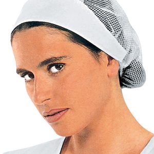 081000 - Cappellino, cuffia bianco con rete e frontalino per alimentare