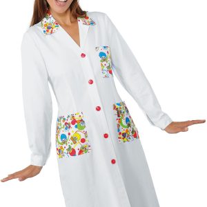 008032 - Camice donna lungo bianco con fantasia pagliacci