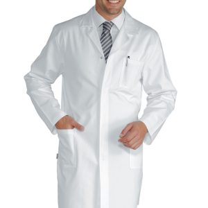 060120 - Camice medico lungo da uomo bianco con bottoni automatici gr. 195