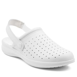 112000 - Zoccolo bianco traforato con cinturino su tallone