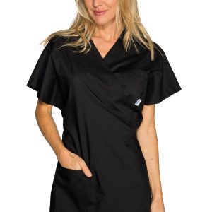 006009Kimono nero mezza manica in tessuto indrorepellente antimacchia