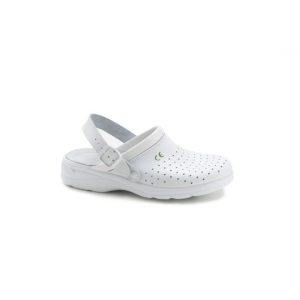SSZ0008 - Zoccoli bianchi uomo in pelle traforata antiscivolo CE: EN ISO 20347:2013