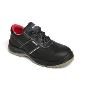 HARVEY - Calzatura bassa in pelle fiore di colore nero con puntale in acciaio