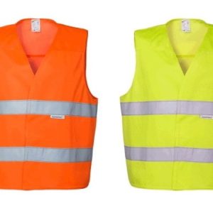 A10519 - Gilet basic arancio o giallo alta visibilità per lavori stradali con doppia banda rifrangente