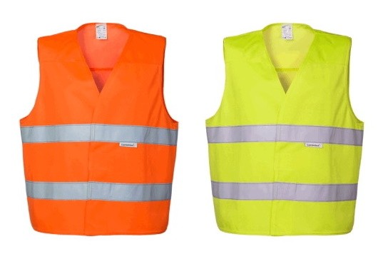 A10519 - Gilet basic arancio o giallo alta visibilità per lavori stradali con doppia banda rifrangente