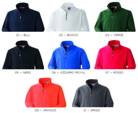 GRABBY - Felpa in 100% cotone a mezzazip con collo alto, più colori