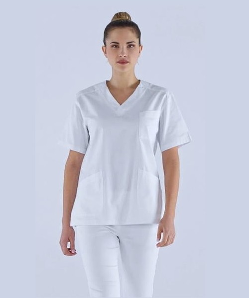 MILENA - Casacca donna bianca a V per medicale