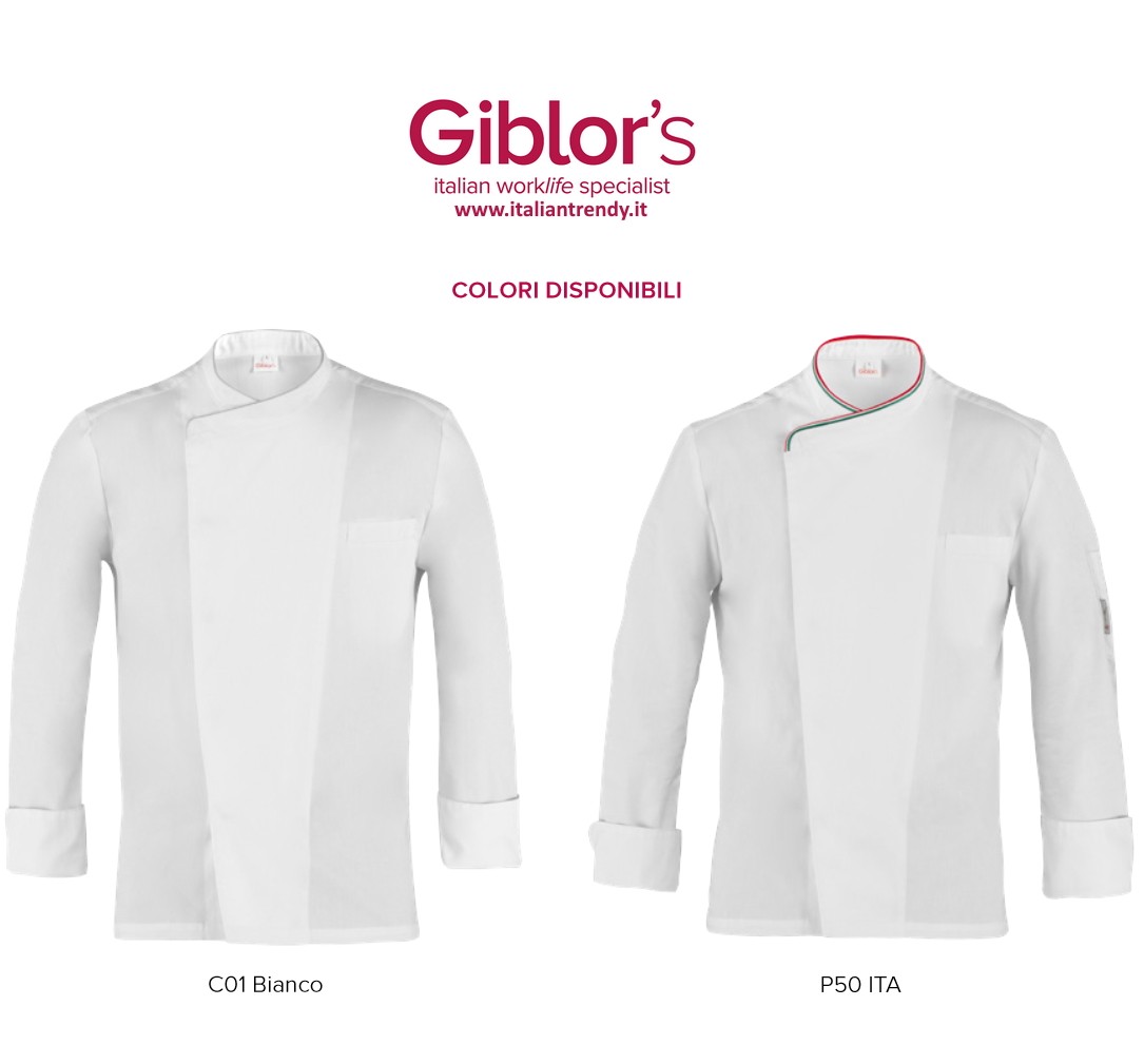 PATRIZIO - Giacca da chef bianca con bordo col tricolore