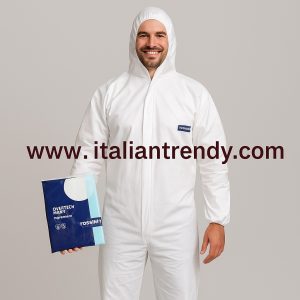 OVERTECH - Tuta protettiva con cappuccio in mono uso intessuto non tessuto laminato gr. 63