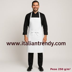 R143 - Parananza bianco per cucina con pettorina cm. 70 x 85