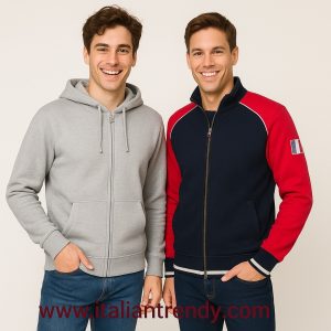 PHOENIX - Felpa bicolore blu e rosso con cerniera e bandiera italiana sulla manica