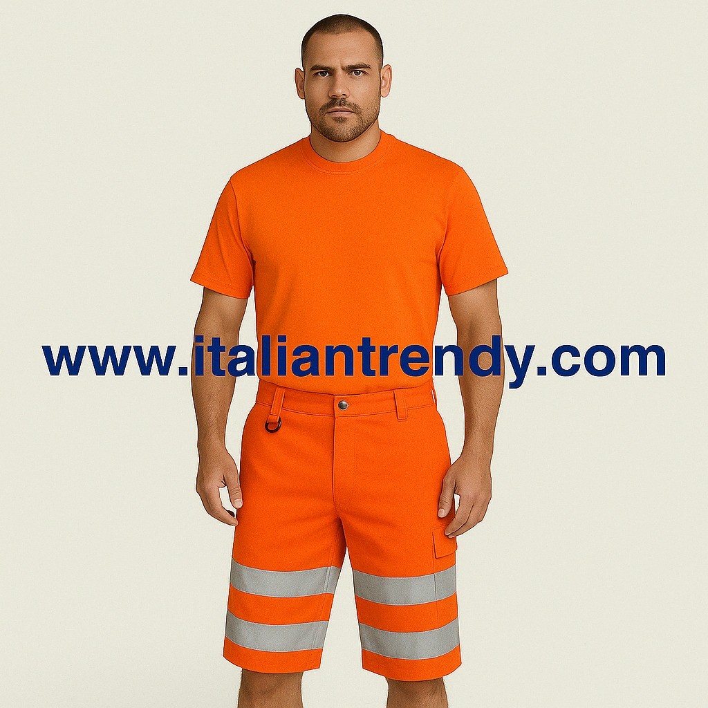 A00817 - Bermuda ad alta visibilità arancione o giallo per lavori stradali o cantieri