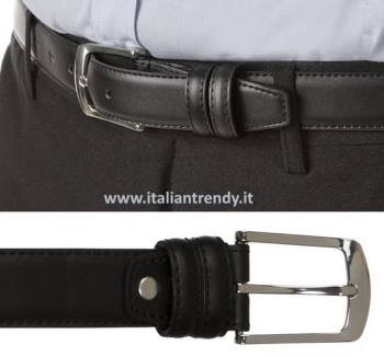 CINTURA nera in pelle da uomo classica alta 3,5 Cm - immagine 2