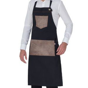 MANCHESTER grembiule con pettorina in cotone e inserti in alcantara beige design moderno