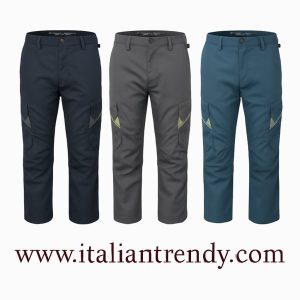 Pantalone da Lavoro con Tasconi Multi-funzionali, in Tessuto Riciclato in Blu e Grigio