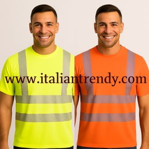 T-shirt Alta Visibilità, Rifrangente, Poliestere, Arancio e Giallo, Taglie S-4XL