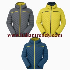 Giubbotto Uomo Imbottito Blu Grigio Giallo Con Cappuccio E Zip Peso Medio Per Divise da Esterno