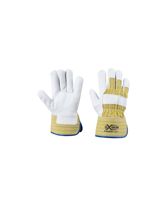 Guanto pelle pieno fiore bovino, dorso tela, palmo foderato, manichetta DPI 2 Categoria