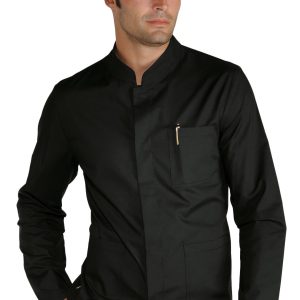 066361 - Camicia coreana nera leggera per eventi ML MC