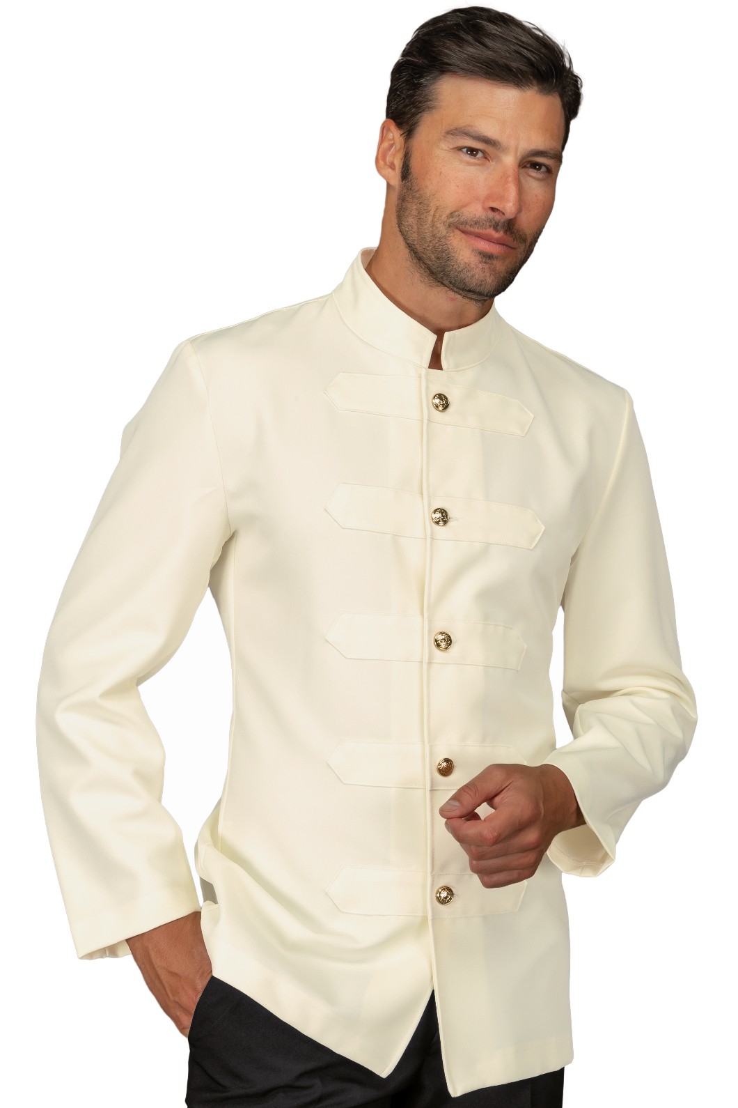 066600 - Giacca coreana con alamari bianco o crema 100% poliestere