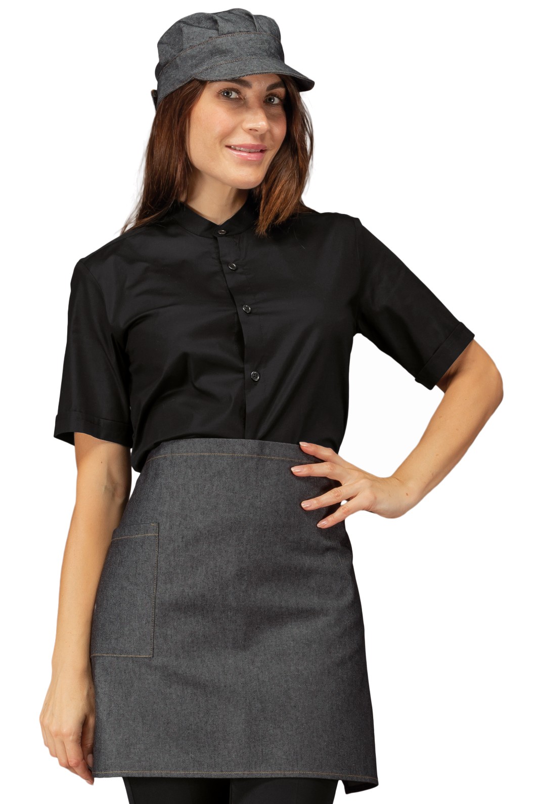 086077 - Grembiule corto a vita con tasca in Jeans blu o Black Jeans cm.70X46 - immagine 2