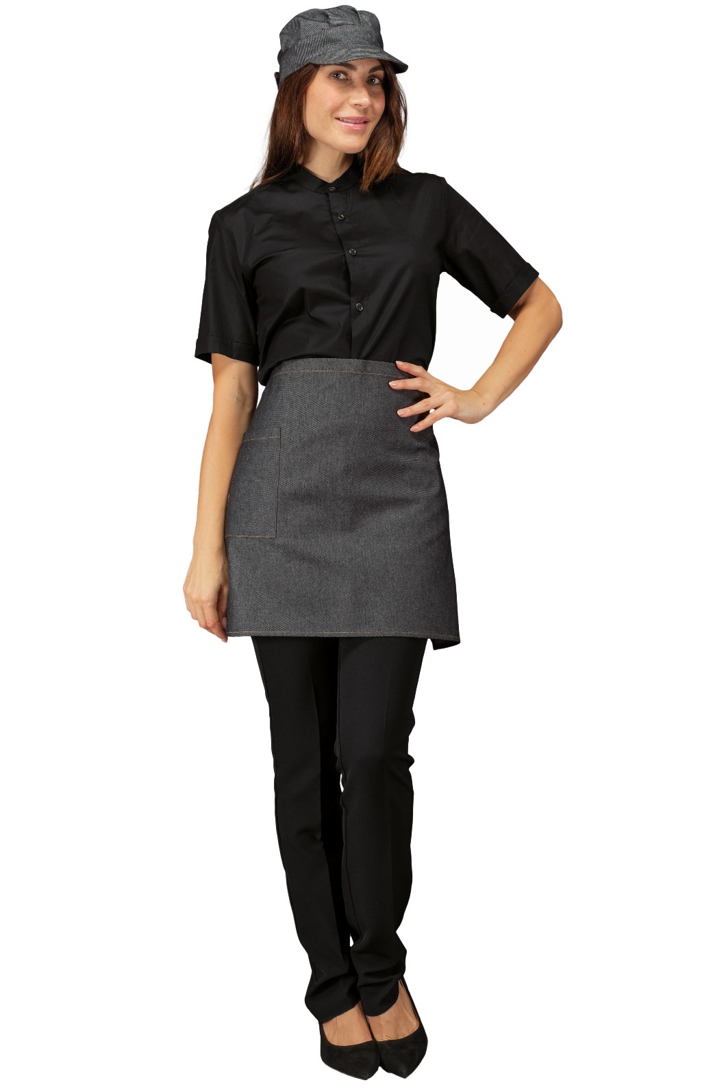 086077 - Grembiule corto a vita con tasca in Jeans blu o Black Jeans cm.70X46 - immagine 3