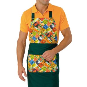 Grembiule Lungo con Pettorina 95x95 in Fantasia Verde Fruit o Bluette Fish Daytona