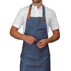 KANSAS - Grembiule con Pettorina in Jeans o Black Jeans Con Inserti in Pelle cm. 71x91