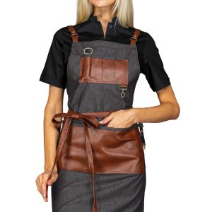 BRISTOL - Grembiule con pettorina in jeans blu o nero con inserti in pelle, spalline incrociate sulla schiena