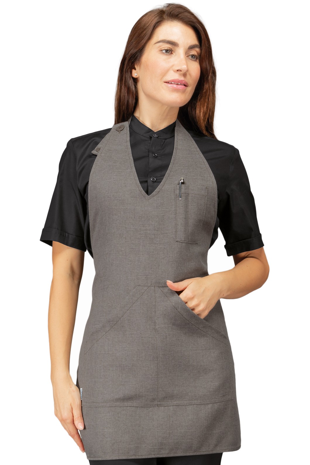 BISTRO - Grembiule corto con pettorina effetto Juta Natural o Smoke - immagine 2