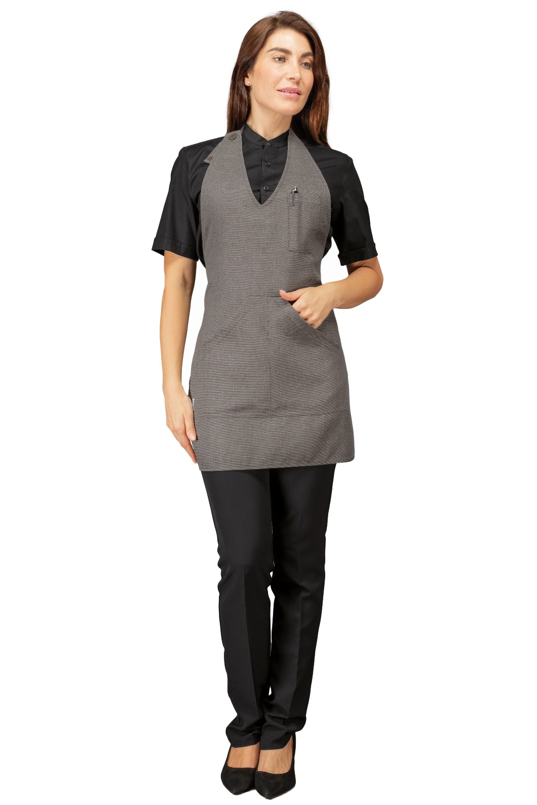 BISTRO - Grembiule corto con pettorina effetto Juta Natural o Smoke - immagine 3