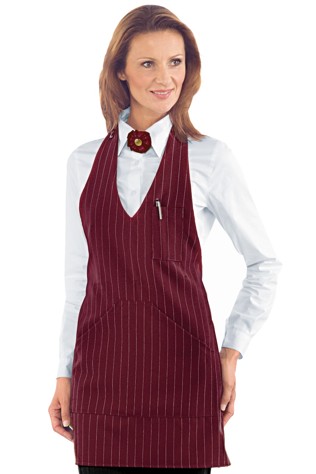 BISTRO - Grembiule corto con pettorina gessato Blu Nero Grigio Bordeaux - immagine 5