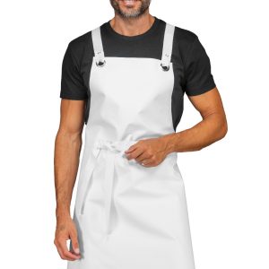 RING - Grembiule con pettorina  bianco cerato e spalline incrociate sulla schiena