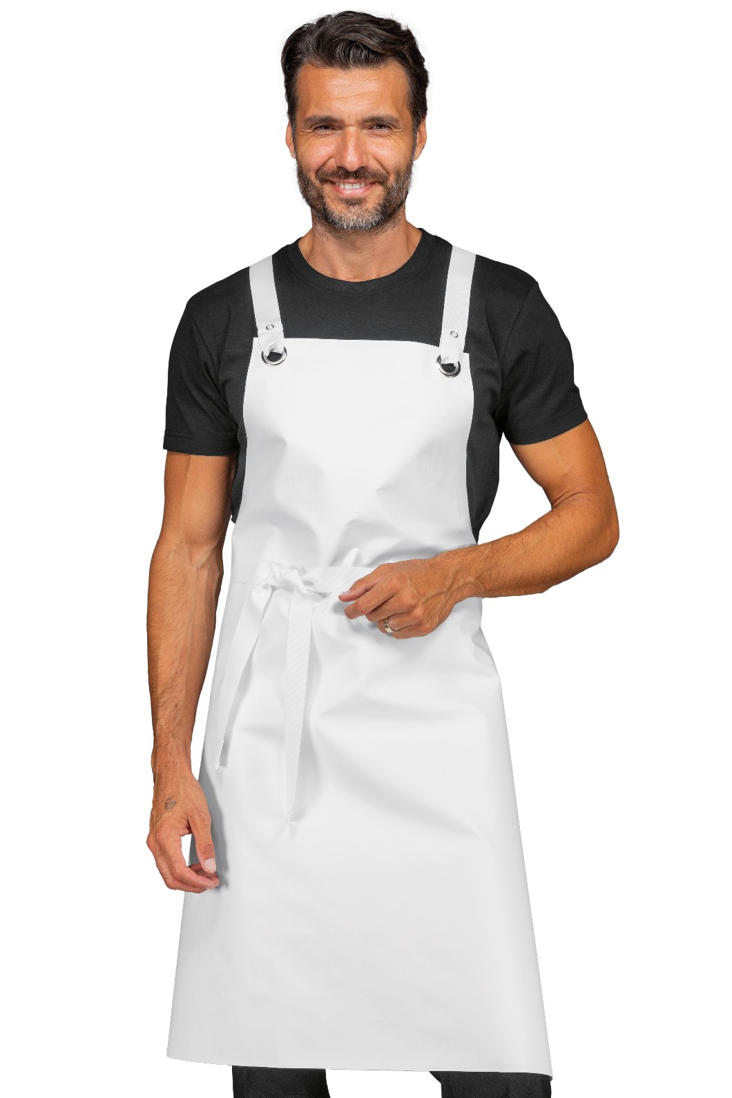 RING - Grembiule con pettorina bianco cerato e spalline incrociate sulla schiena