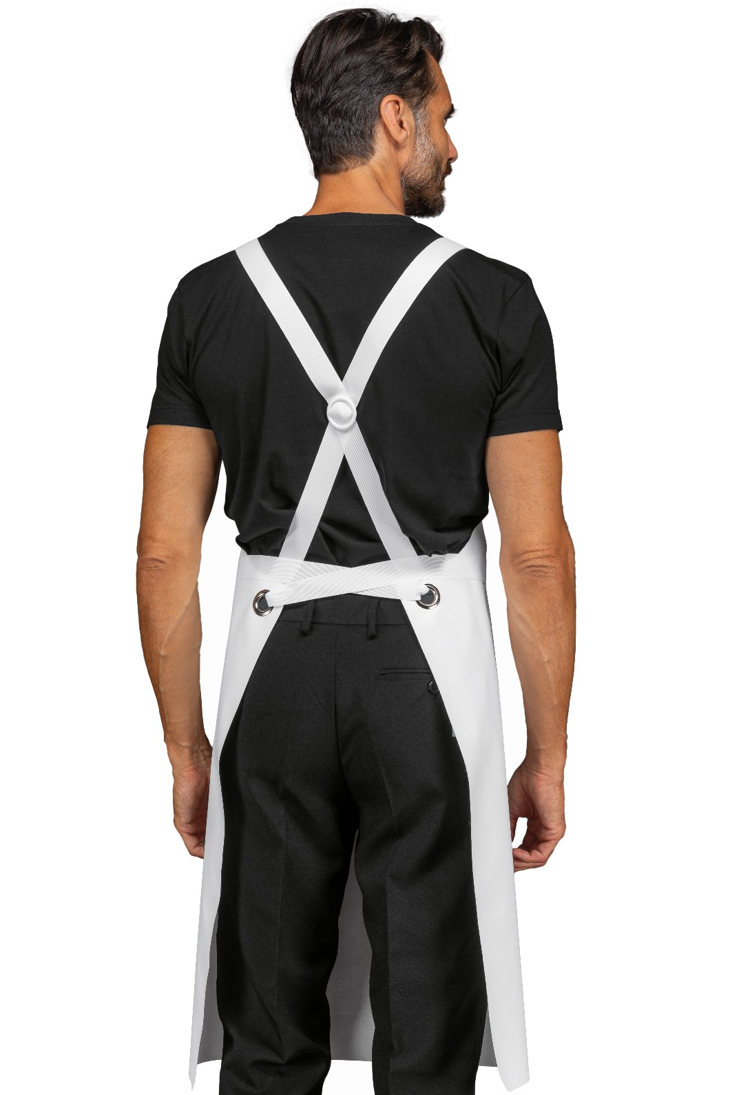 RING - Grembiule con pettorina bianco cerato e spalline incrociate sulla schiena - immagine 2