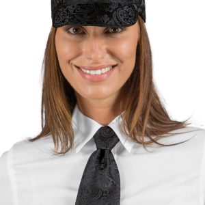115741 - Cravattino donna corto nero damascato lucido
