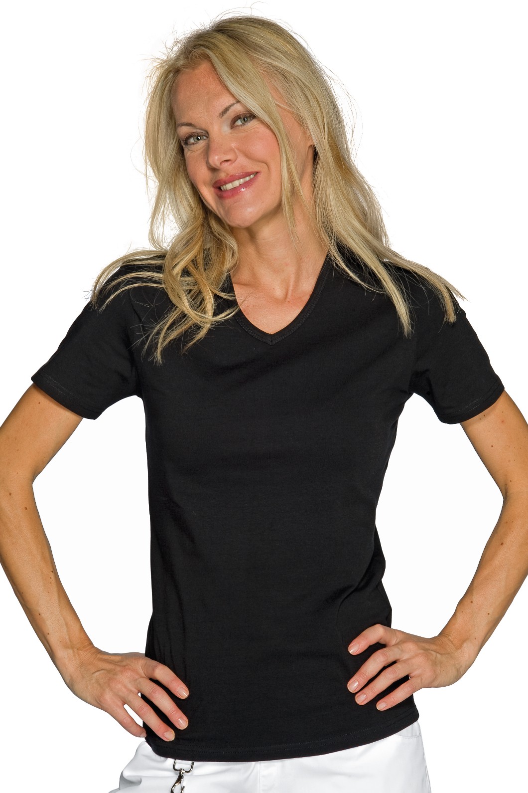 125200 - T-shirt donna scollo a V stretch bianca o nera - immagine 2