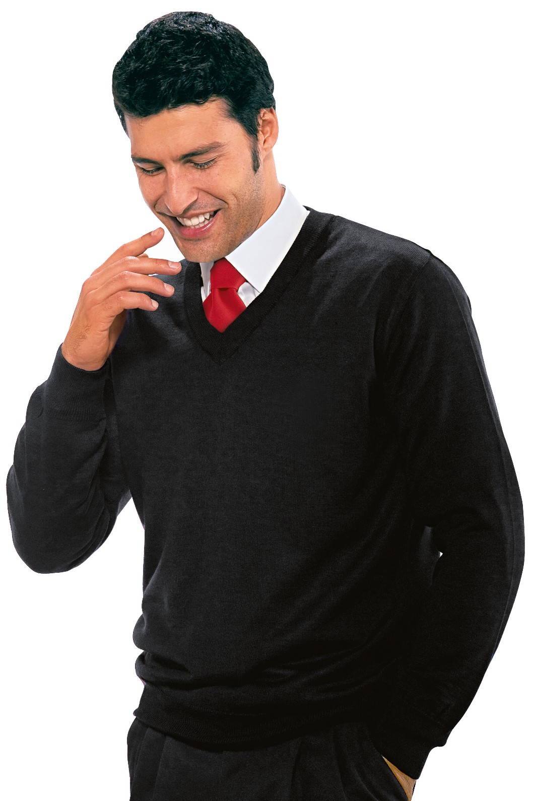 130101 - Maglia in misto lana unisex nero o blu con scollo a V - immagine 2