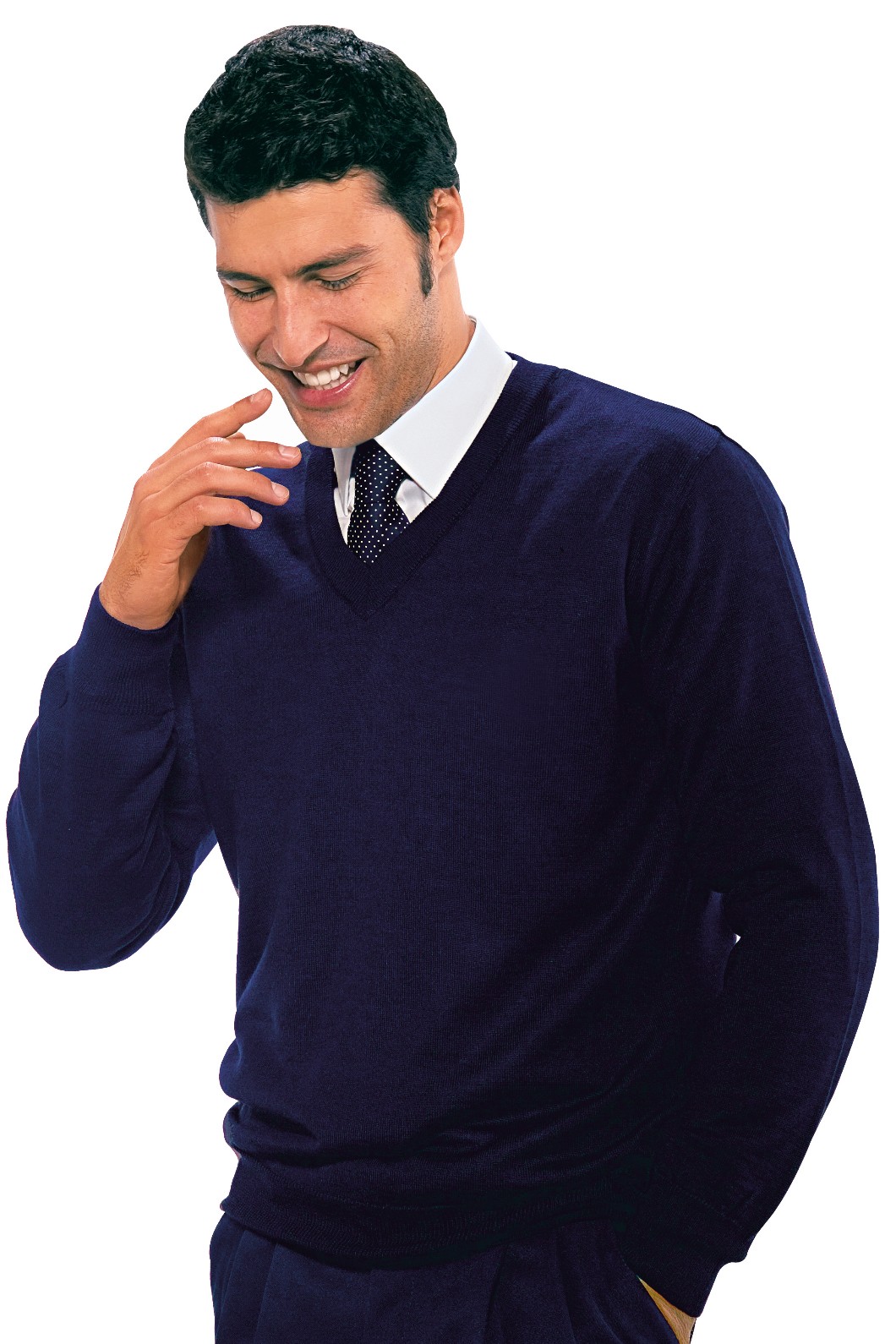 130101 - Maglia in misto lana unisex nero o blu con scollo a V - immagine 5