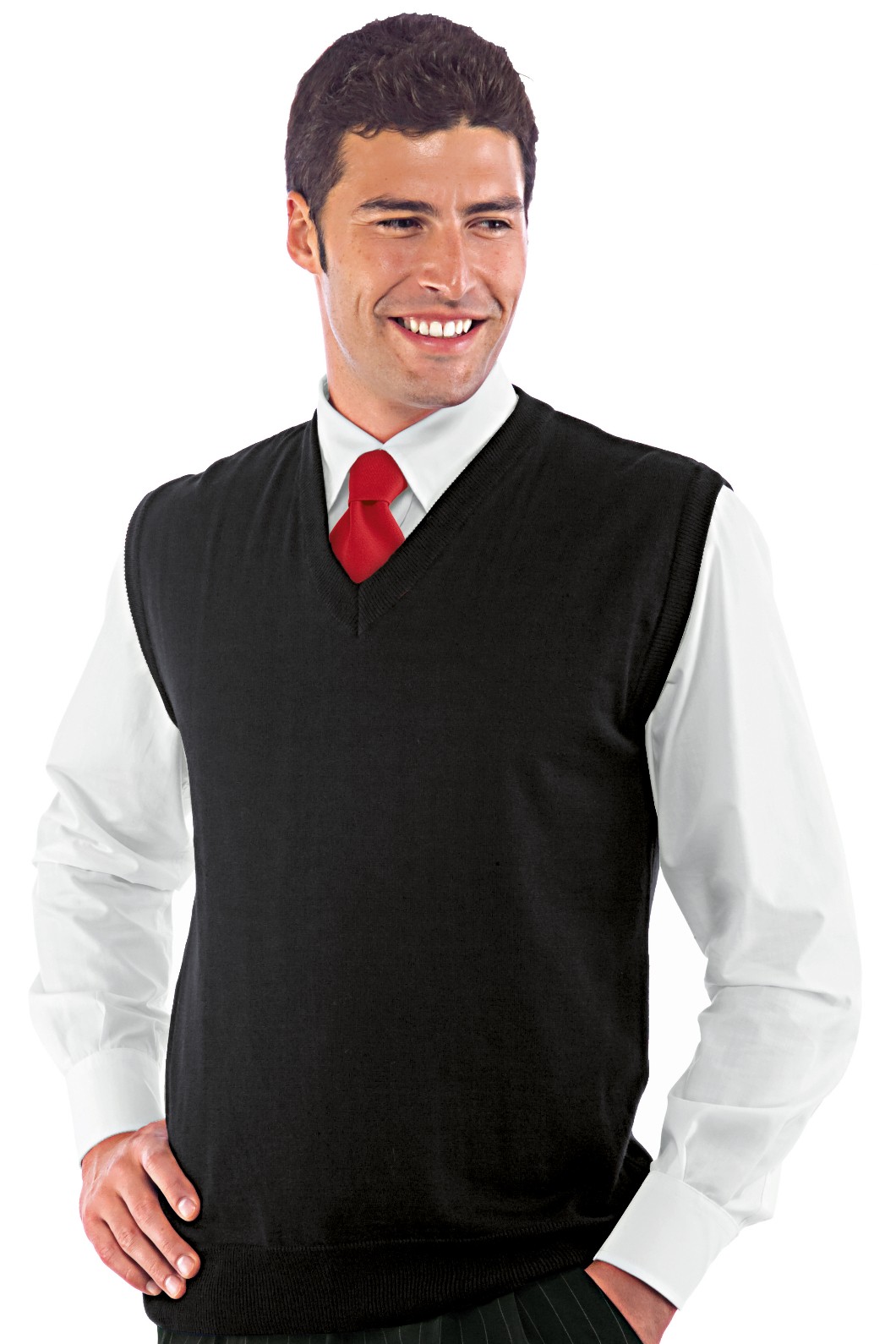 130201- Gilet misto lana unisex scollo a V buo o nero - immagine 2