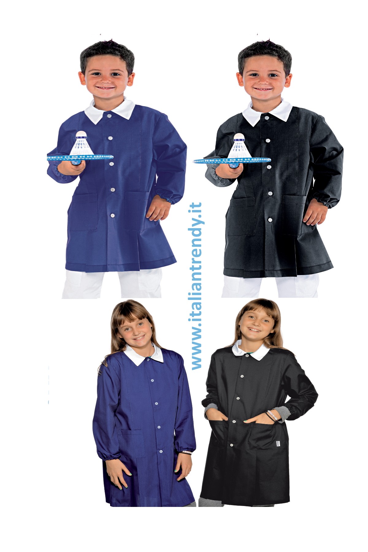 Grembiule Nero o Blu Bambina o Bambino da 6 a 11 anni Per Scuola Collegio Divisa