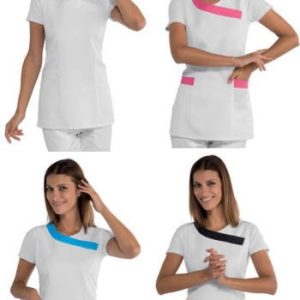 MALIBU  casacca da donna a poncho per parrucchiera/estetista con inserti a contrasto