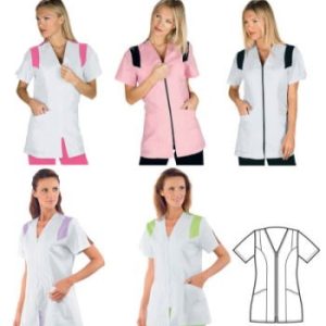 SANTORINI casacca da donna M/C per spa/centro benessere con inserti colorati