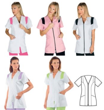 SANTORINI casacca da donna M/C per spa/centro benessere con inserti colorati