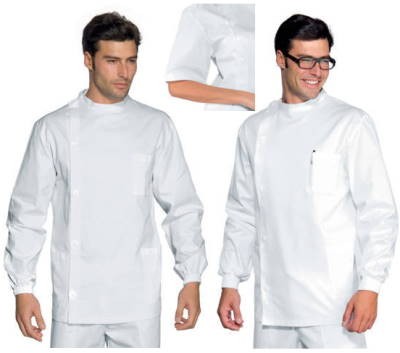 Casacca Dentista Bianca Collo Coreana Allacciatura Laterale in Cotone per Uomo Donna