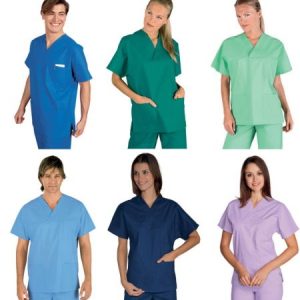 045002 - Casacca unisex con scollo V manica corta più colori per medicale
